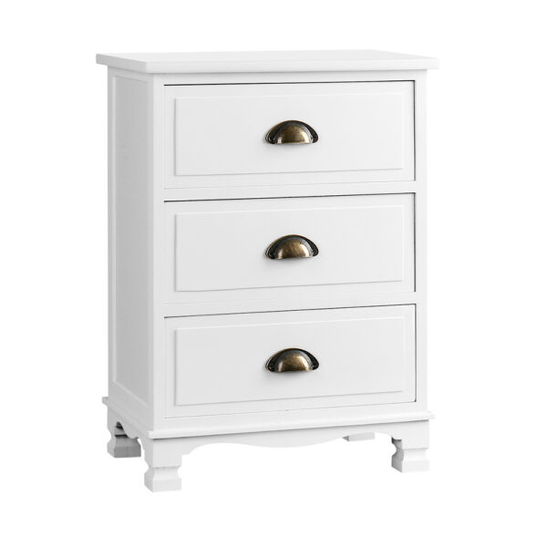 Fanno-3-Drawer Storage Cabinet Vintage  White Paulownia Wood Fully Assembled