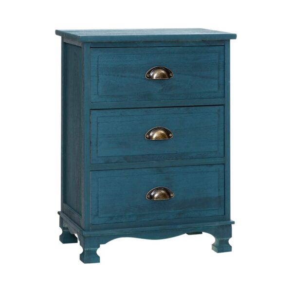 Fanno-3-Drawer Storage Cabinet Vintage  Blue Wooden Furniture with Metal Handles