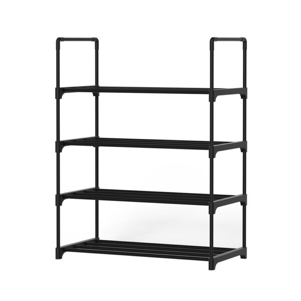 Fanno-DIY Shoe Rack 4 Tier Stackable Storage Organizer for Shoes Black Metal Frame