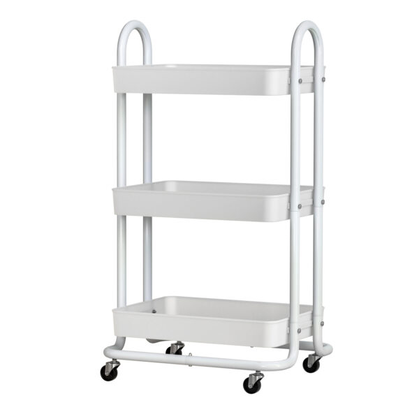 Fanno-Storage Trolley 3 Tier Rolling Cart Lightweight Portable Kitchen Organizer White