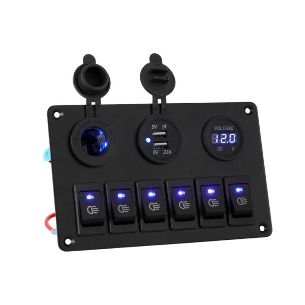 Fanno-6 Gang Switch Panel with USB Charger and LED Rocker Switches for Car Boat Marine