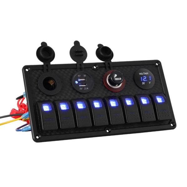 Fanno-8 Gang Switch Panel for Car Boat Marine with USB Charger and LED Rocker Switches