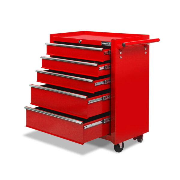 Fanno-5 Drawer Tool Trolley Cabinet Garage Storage Steel with Lockable Drawers Red