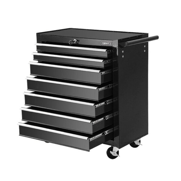 Fanno-7 Drawer Tool Trolley Storage Cabinet with Lockable Drawers and Castor Wheels Black