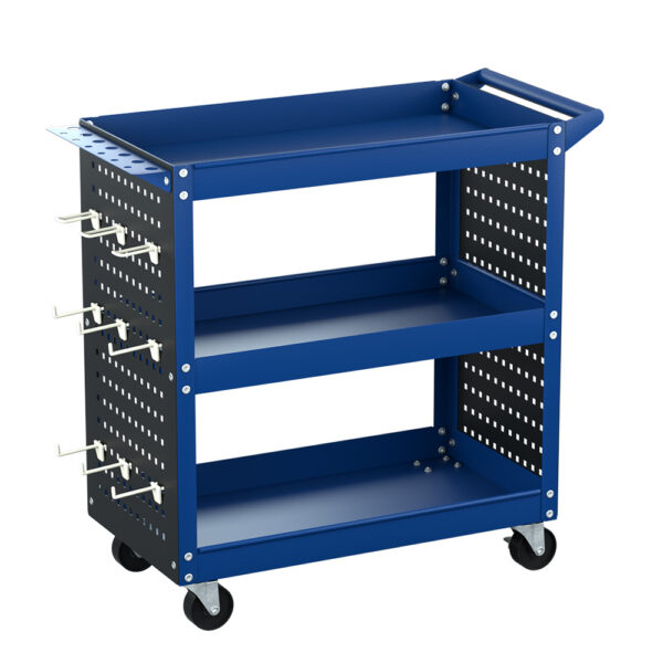 Fanno-3-Tier Tool Cart Storage Trolley with Pegboard Hooks for Workshop and Garage