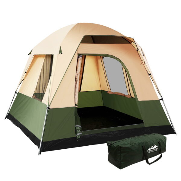 Fanno-4 Person Camping Tent for Hiking and Outdoor Adventures Green Beige Waterproof