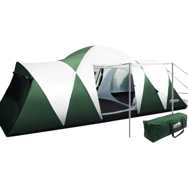 Fanno-12 Person Dome Tent for Camping with Private Rooms and Living Area Green