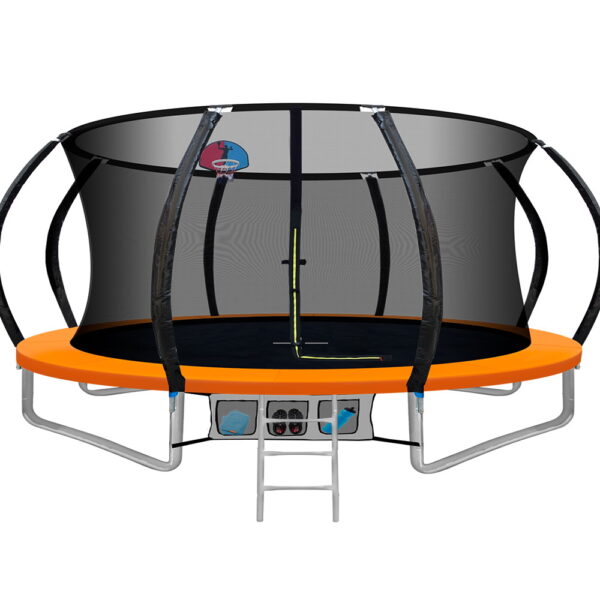 Fanno-14ft Trampoline for Kids with Safety Net Basketball Set and Ladder for Fun