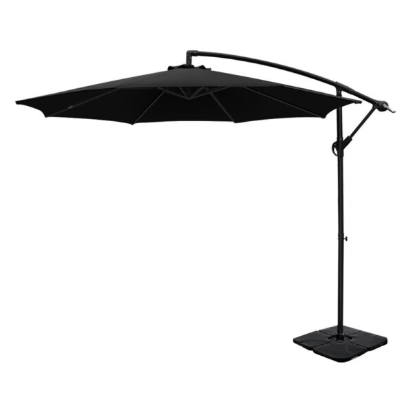 Fanno-Outdoor Cantilever Umbrella with Base  UV50 Water Resistant Black Patio Shade