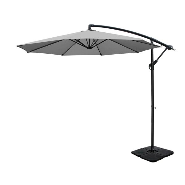 Fanno-Outdoor Umbrella Cantilever Side Post UV50+ Canopy with Portable Base Grey