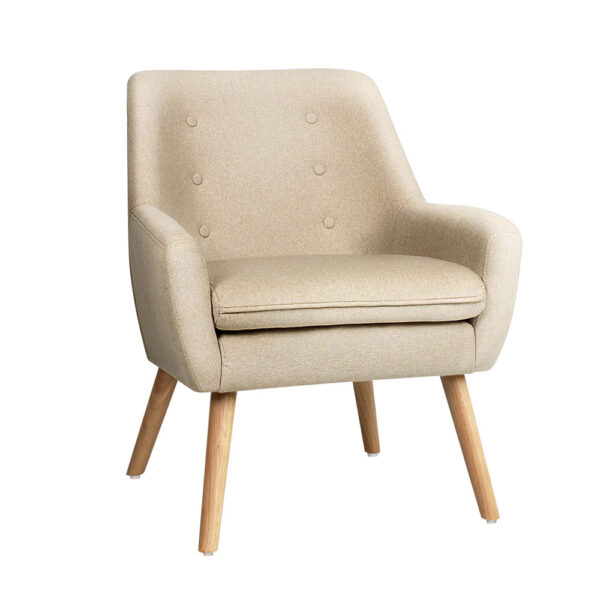 Fanno-Fabric Armchair with Tufted Design and Extra Thick Foam Padding in Beige