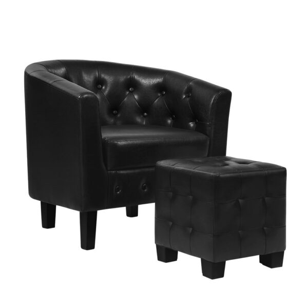 Fanno-Chesterfield  Armchair and Ottoman Set in Black PU Leather for Home Decor