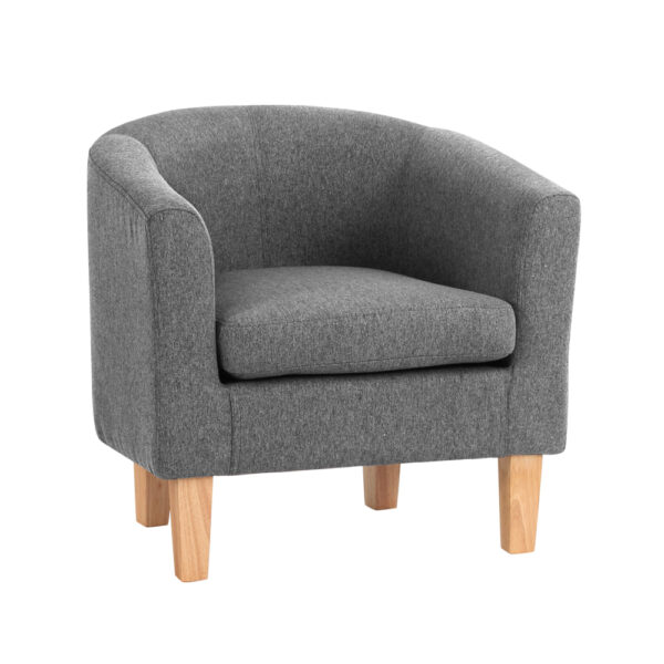 Fanno-Full Size Grey Linen Armchair with Extra Thick Foam Padding and Rubber Wood Legs