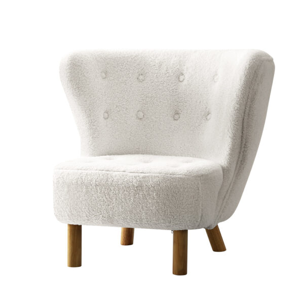 Fanno-Sherpa Fabric Armchair with High-Back Support and Curvy Winged Backrest White