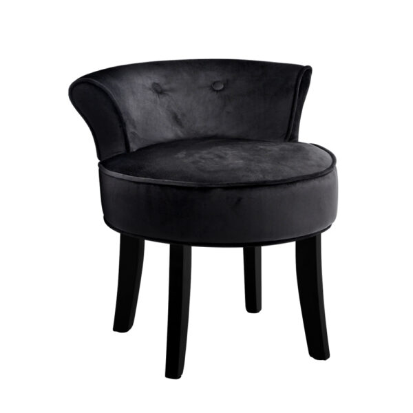 Fanno-Vanity Stool Velvet Black Classic Button Tufted Comfortable Dressing Chair