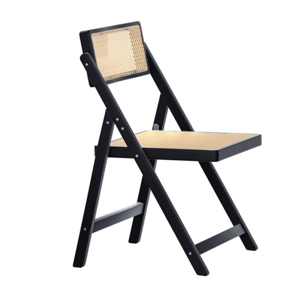 Fanno-Dining Chair Wooden Rattan Foldable Black