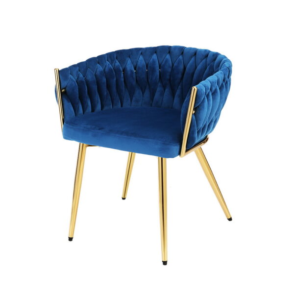 Fanno-Dining Chair Plush Velvet Upholstered Armchair with Hand-Woven Backrest Blue