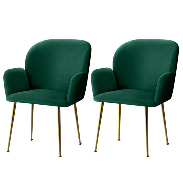 Fanno-Dining Chairs Set of 2 Plush Velvet Armchair Green Modern Design Comfortable