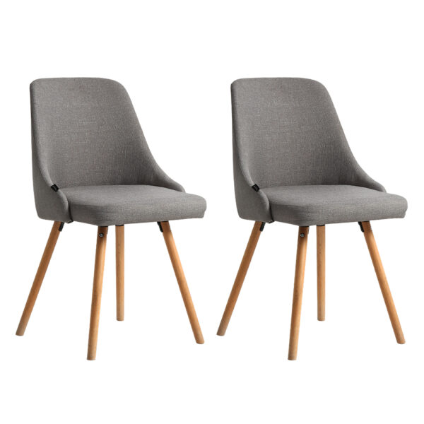 Fanno-Dining Chair Set of 2 Grey Fabric Upholstered Beech Wood Retro Design