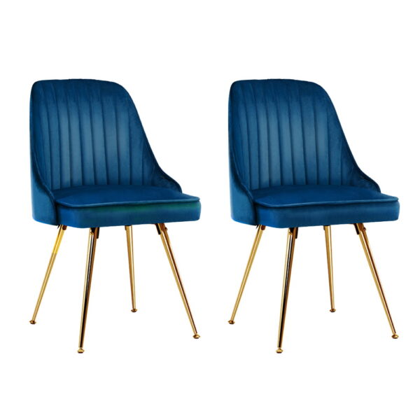 Fanno-Dining Chair Set of 2 Velvet Upholstered Blue with Gold Legs for Home Decor