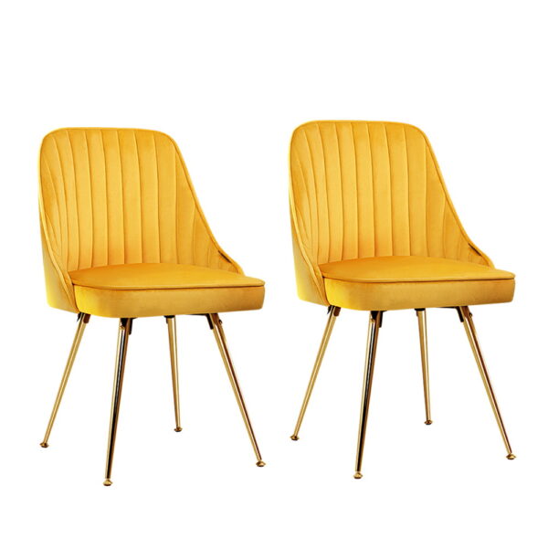 Fanno-Dining Chairs Set of 2 Velvet Upholstered Yellow with Gold Legs for Home Decor