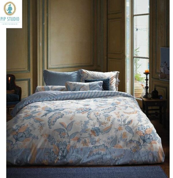 Fanno-Cotton Quilt Cover Set Blue King Size Royal Birds Soft Elegant Design