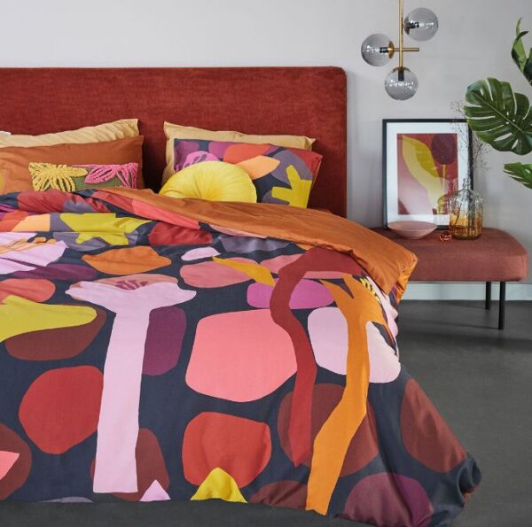 Fanno-Quilt Cover Set Flowers Leaves Print King Size Multi Color Cotton Sateen