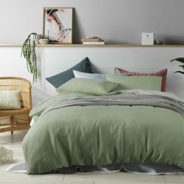 Fanno-Quilt Cover Sage Linen 100% Machine Washable Single Homeware Vintage