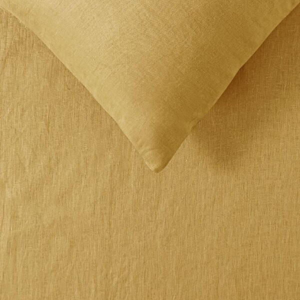 Fanno-Quilt Cover Linen Ochre Queen 210x210cm Solid Colour Homeware Vintage