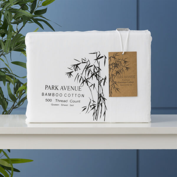 Fanno-Bamboo Cotton 500 Thread Count White Sheet Sets by Park Avenue Single