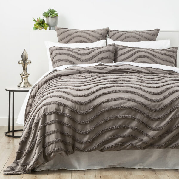 Fanno-Chenille Wave 100% Cotton Vintage Washed Grey Tufted Quilt Cover Set by Cloud Linen Queen