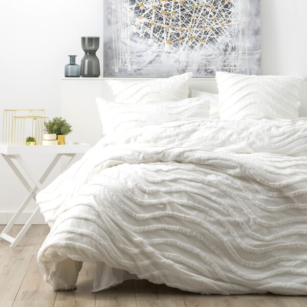 Fanno-Chenille Wave 100% Cotton Vintage Washed White Tufted European Pillowcase by Cloud Linen