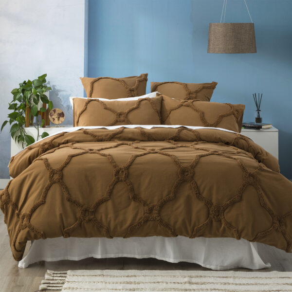 Fanno-Moroccan 100% Cotton Chenille Vintage Washed Tufted Wood Quilt Cover Set by Renee Taylor Queen