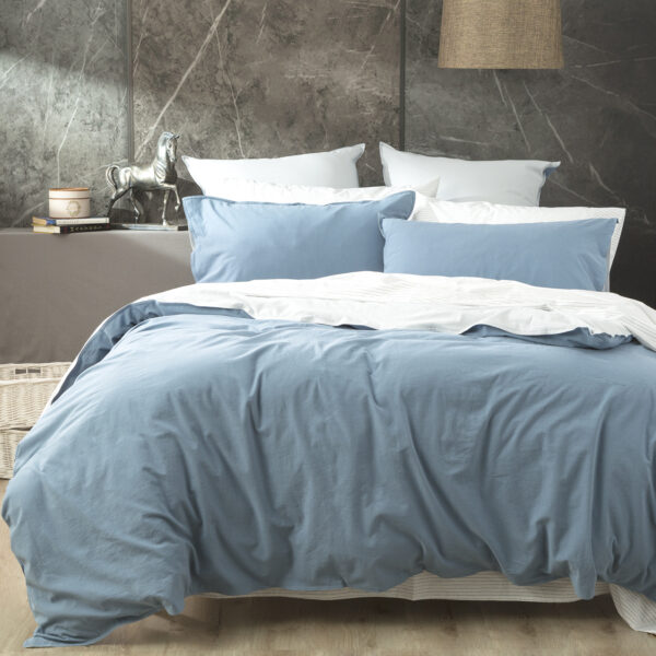 Fanno-Essentials Vintage Stone Washed Reversible Blue Quilt Cover Set by Renee Taylor Queen