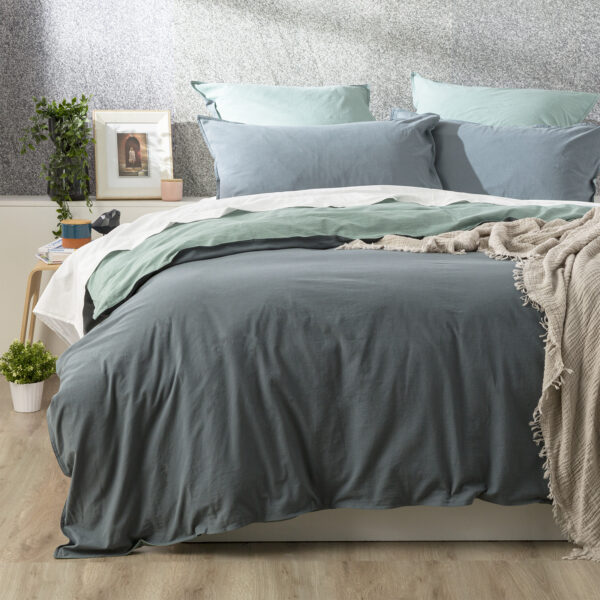 Fanno-Essentials Vintage Stone Washed Reversible Mineral Quilt Cover Set by Renee Taylor Queen