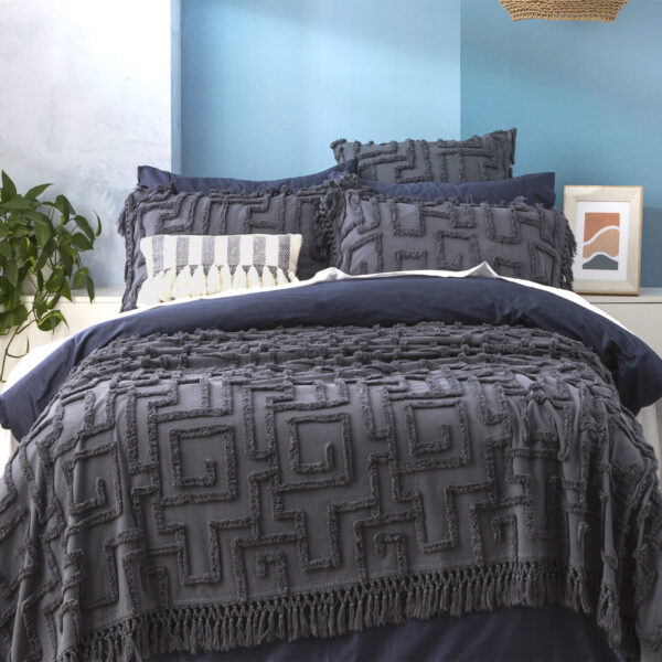 Fanno-Riley 100% Cotton Vintage Washed Tufted Slate Bed Cover Set by Renee Taylor Queen/King