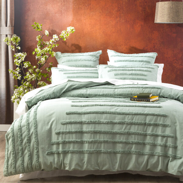 Fanno-Classic Cotton Vintage Washed Tufted Sage Quilt Cover Set by Renee Taylor Queen