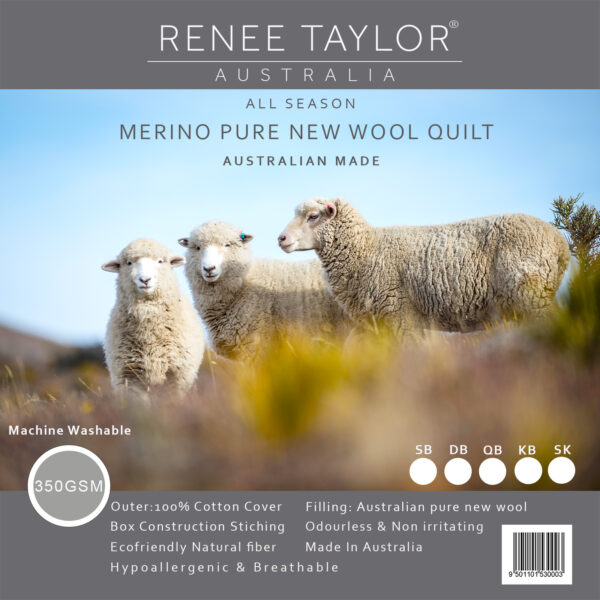 Fanno-350 GSM Bed Australian Pure Merino Wool Quilt by Renee Taylor Double