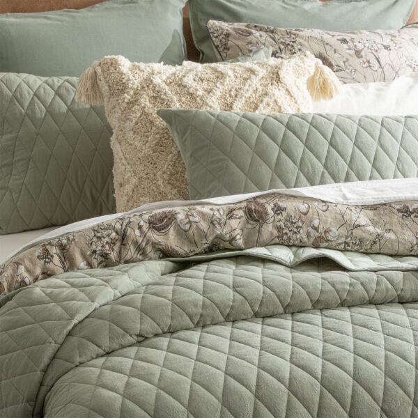 Fanno-Diamante Vintage Stone Washed Cotton Reversible Quilted Juniper Coverlet Set by Renee Taylor Queen/King