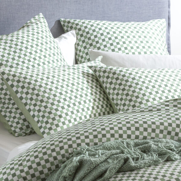 Fanno-300 TC Chessboard Cotton Reversible Sage European Pillowcase by Renee Taylor