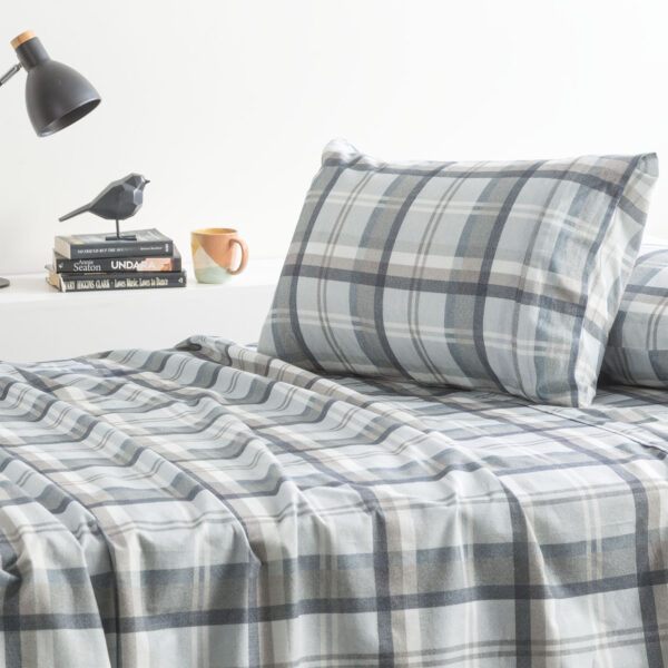 Fanno-Heathered Plaid 175 GSM Egyptian Cotton Flannelette Sheet Set by Park Avenue King Single