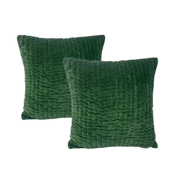 Fanno-Minerva Emerald Twin Pack Cotton Velvet Embroidered Cushion Polyester Filled by Cloud Linen