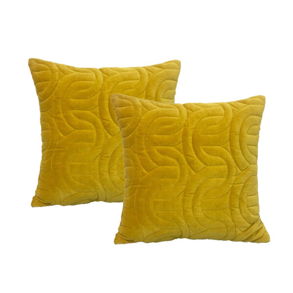 Fanno-Roma Gold Twin Pack Cotton Velvet Embroidered Cushion Polyester Filled by Cloud Linen