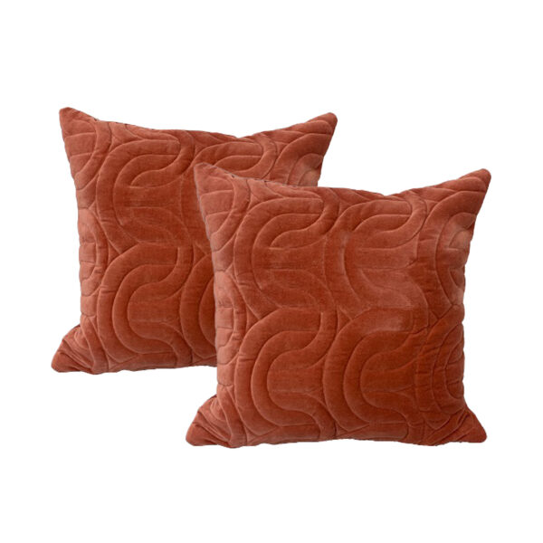 Fanno-Roma Brick Twin Pack Cotton Velvet Embroidered Cushion Polyester Filled by Cloud Linen