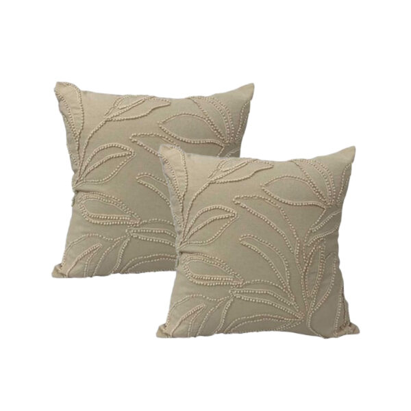 Fanno-Riviera Natural Twin Pack Cotton Embroidered Cushion Polyester Filled by Cloud Linen