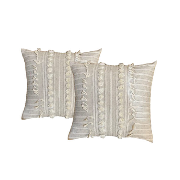 Fanno-Indira Natural Twin Pack Cotton Embroidered Cushion Polyester Filled by Cloud Linen