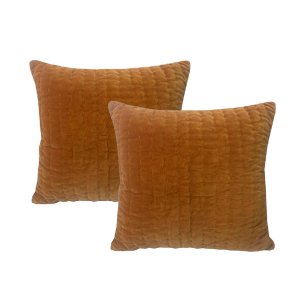 Fanno-Minerva Caramel Twin Pack Cotton Velvet Embroidered Cushion Feather Filled by Cloud Linen