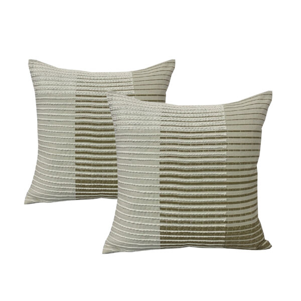 Fanno-Aubrey Olive Twin Pack Cotton Embroidered Cushion Feather Filled by Cloud Linen