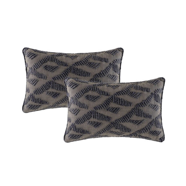 Fanno-Lulu Grey Twin Pack Cotton Embroidered Cushion Feather Filled by Cloud Linen