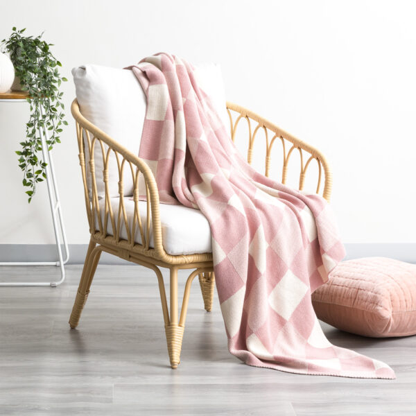 Fanno-Newport Checkered Cotton Knitted Blush Throw by Renee Taylor